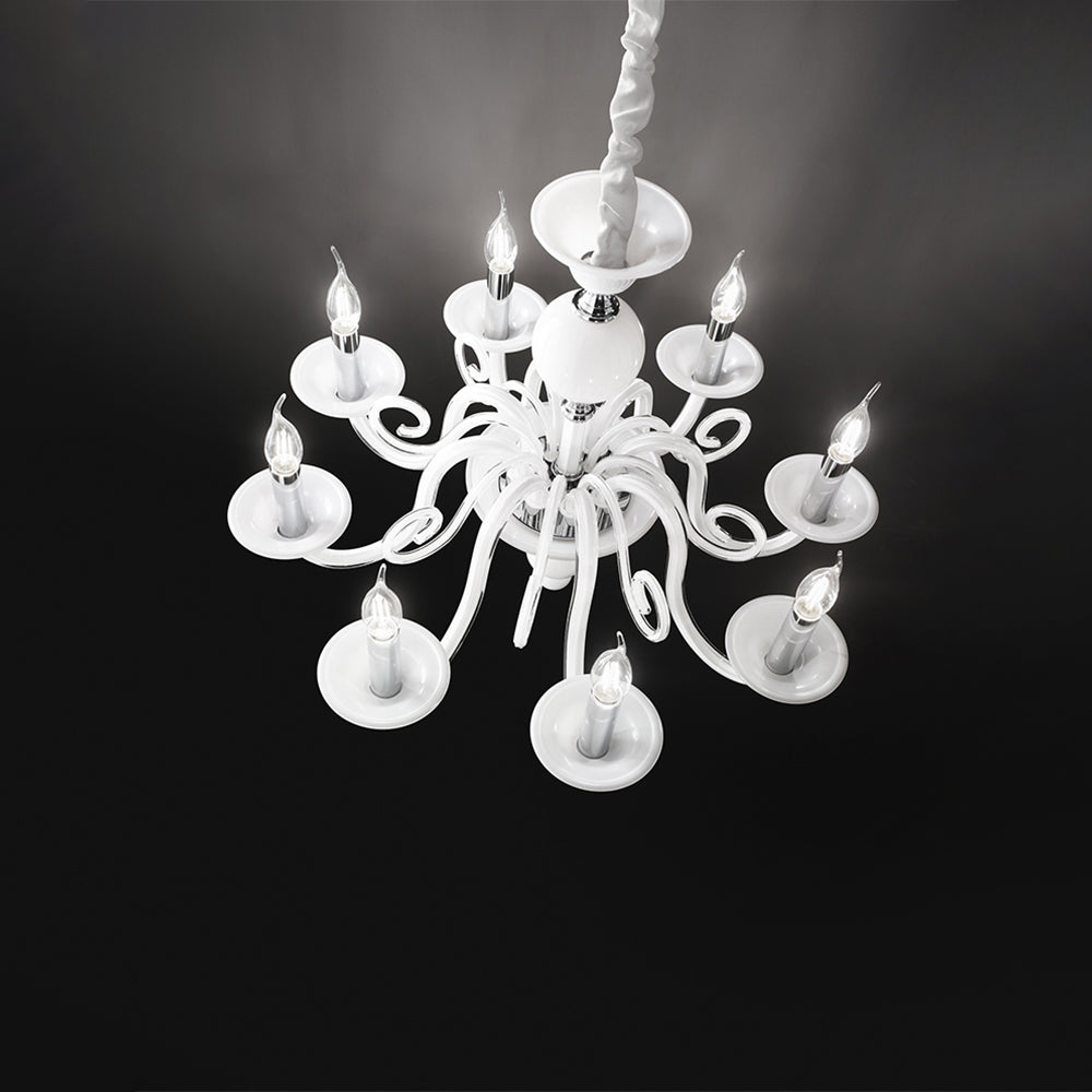 Lampadario Classico Bougie Metallo Bianco 8 Luci E14