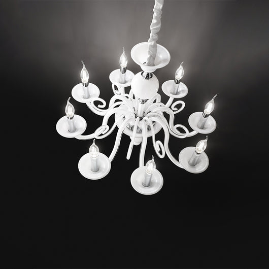 Lampadario Classico Bougie Metallo Bianco 8 Luci E14