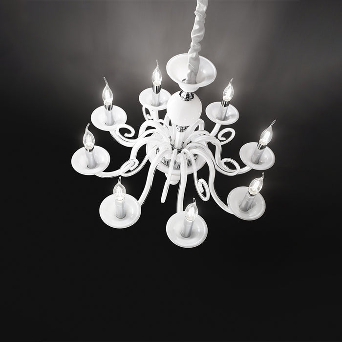 Lampadario Classico Bougie Metallo Bianco 8 Luci E14