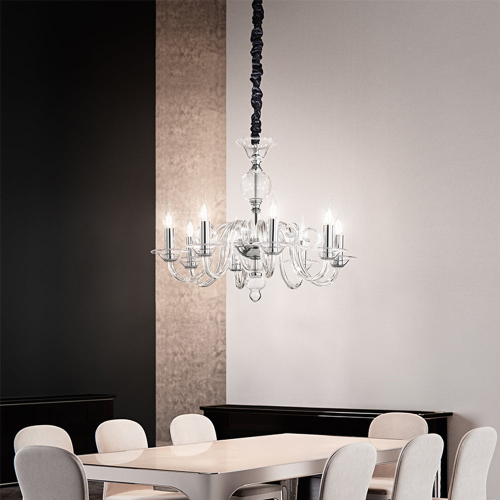 Lampadario Classico Bougie Metallo Trasparente 8 Luci E14