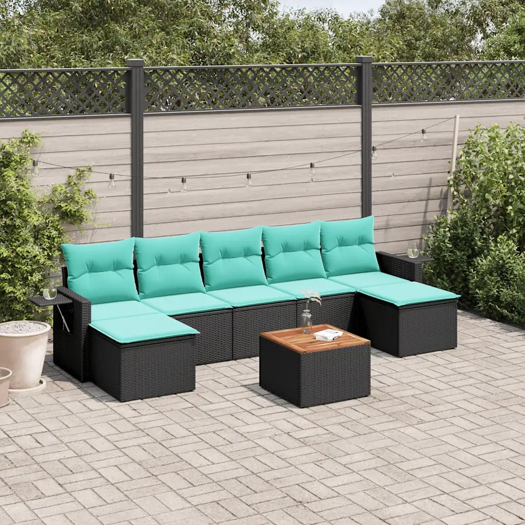 Set Divani da Giardino 8 pz con Cuscini Nero in Polyrattan 3224692