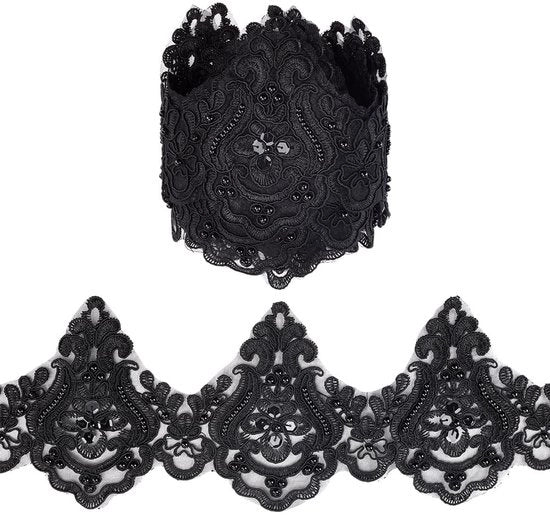 Bordure a Tinta 2,7 m - Nero - Tessuto da Decorazione - Bordo Scultura - Abbigliamento da Sposa - Fai da Te - Bordo