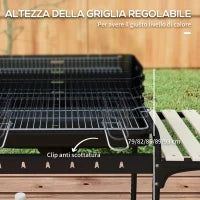 Barbecue a Carbonella ad Altezza Regolabile con 3 Ripiani e Vassoio, in Metallo Legno, 113x53.5x82.5 cm, Nera