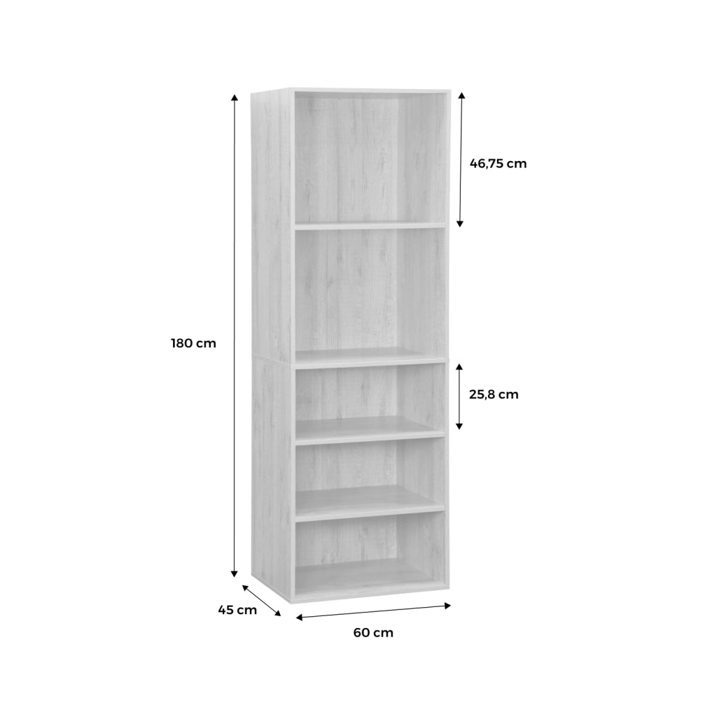 Modulo guardaroba decorazione legno 5 ripiani, noce