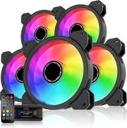Ventilatore di CPU 120mm ARGB - Alta afflusso d'aria - Velocità regolabile - Luce RGB personalizzabile - Hub del ventilatore e remoto - Pacchetto da 5 unità
