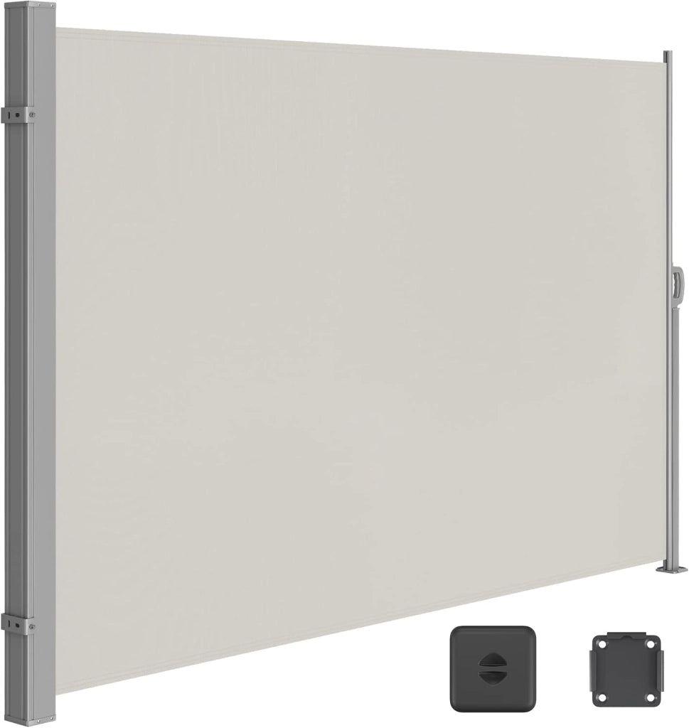 SONGMICS Paravento da Esterno, Tenda da Sole Laterale, Antiruggine, Estensibile, 200 x 300 cm, Frangivista, Parasole Ombreggiante, Tenda da Esterno Balcone Terrazzo Giardino, Beige GSA200K02