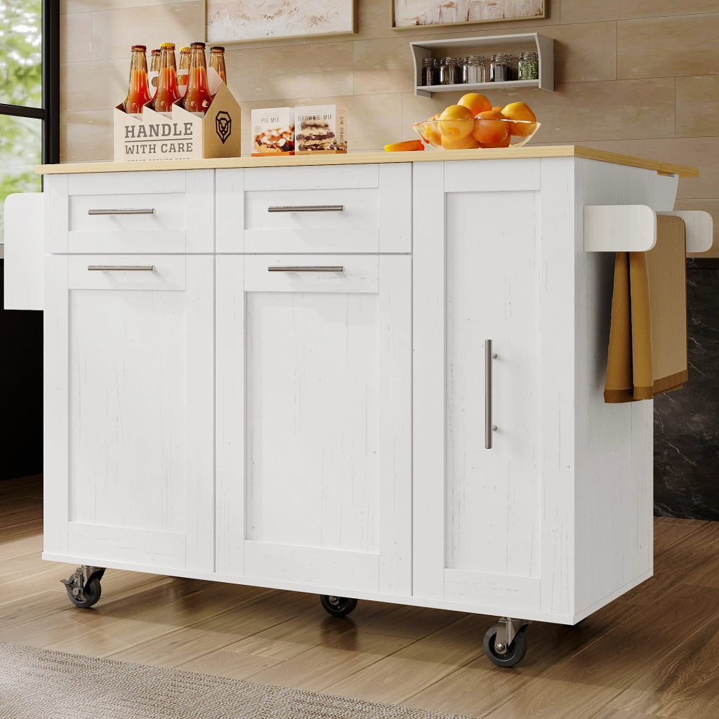 Carrello da Cucina con Piano Ribaltabile e Vani Estensibili con Ruote Bloccabili in MDF 110 x 46 x 90;5 cm Bianco
