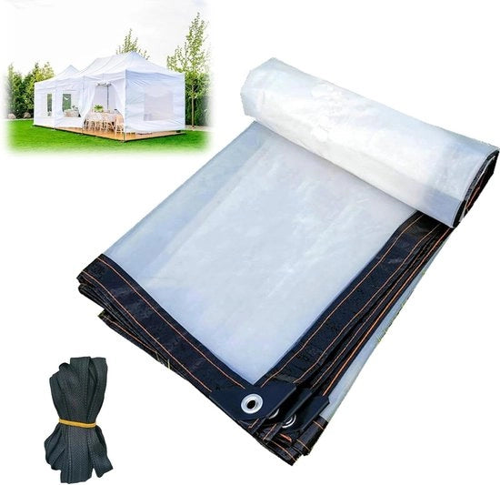 Tela di copertura acqua resistente 2 x 2 m tela trasparente in plastica con occhielli e corda piana per serra o padiglione protezione dalla pioggia.