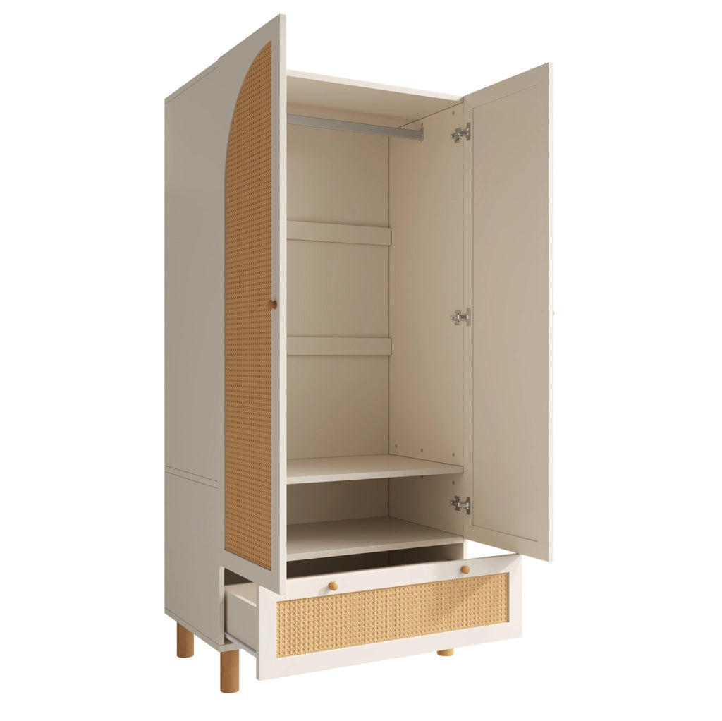 Armadio guardaroba a 2 ante con effetto rattan; 180;5x85;5x52 cm; bianco