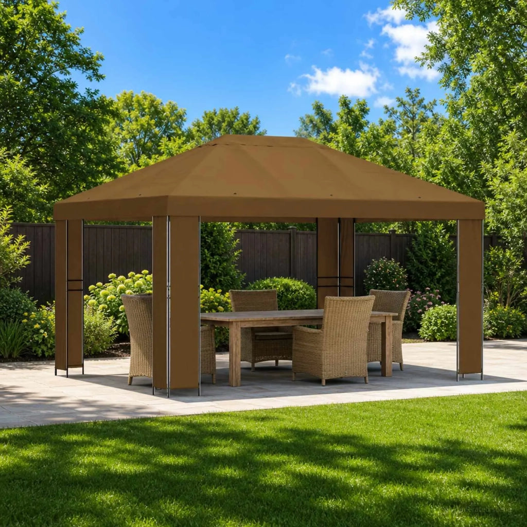 Gazebo | Pergolato 4 ¡Á 3 m Tortora Poliestere e Acciaio 190 gsm
