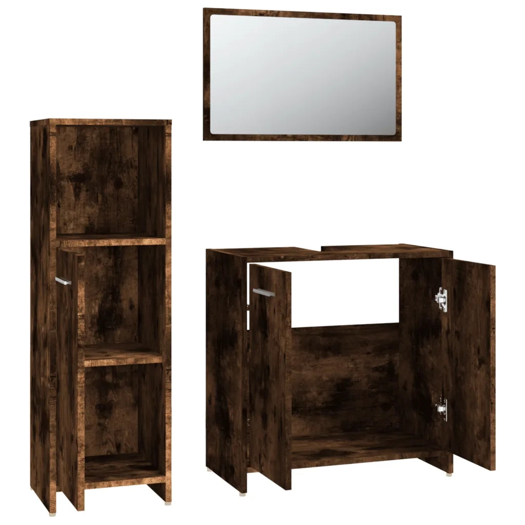 Set Mobili da Bagno 3 pz Rovere Fumo in Legno Multistrato 3154406