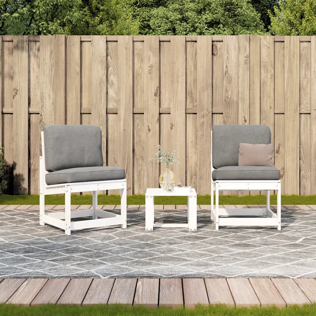 Set Salotto da Giardino 3 pz | Set di Mobili da Esterno Bianco in Legno Massello di Pino