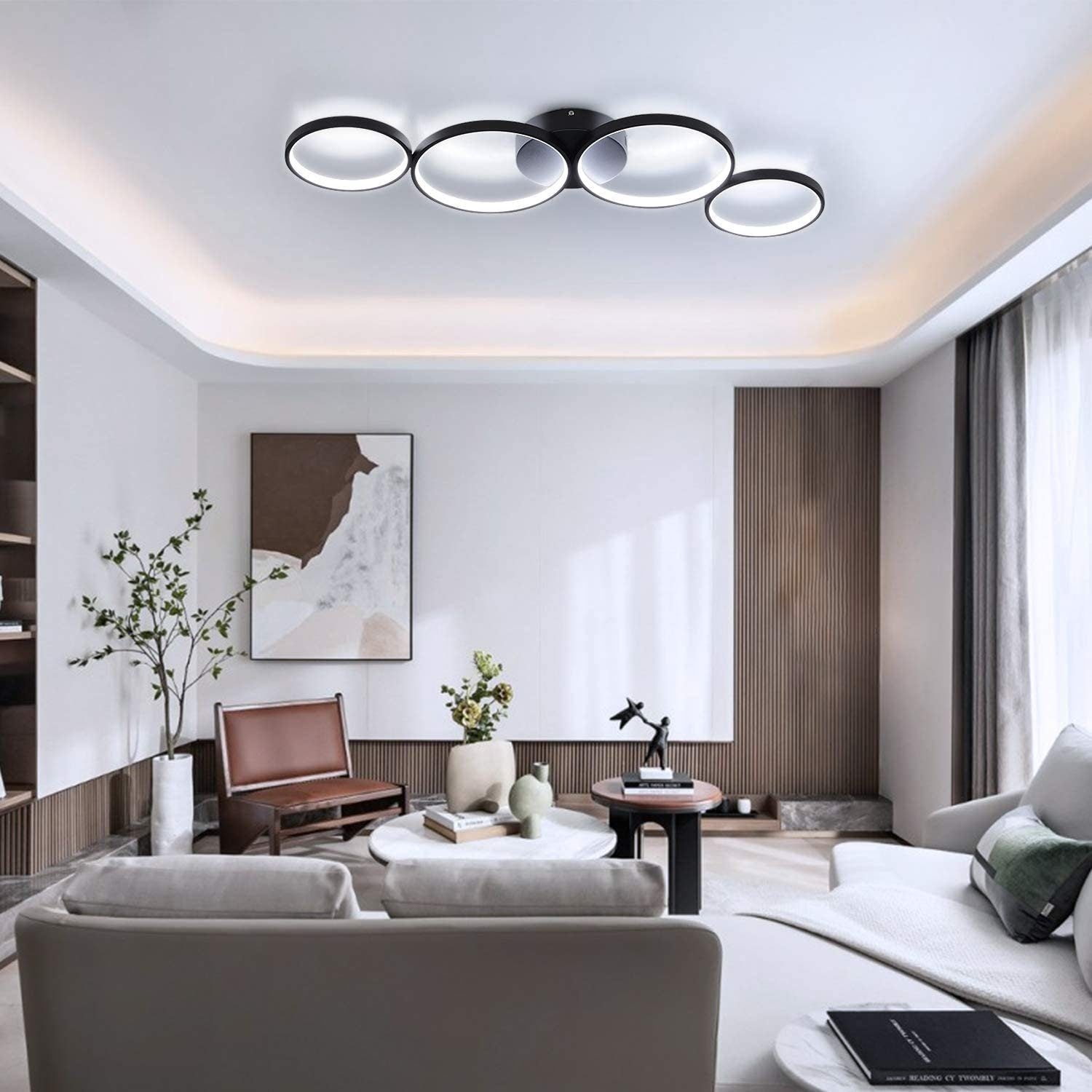 ZMH Lampada da soffitto LED moderna 4 anelli fiamma telecomando per soggiorno