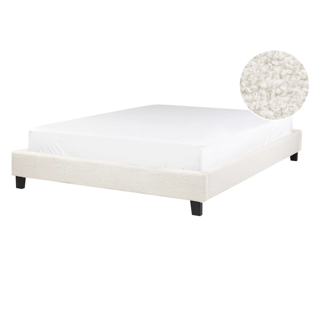 Letto matrimoniale 140 x 200 cm Rete a doghe in bouclé beige chiaro senza testiera
