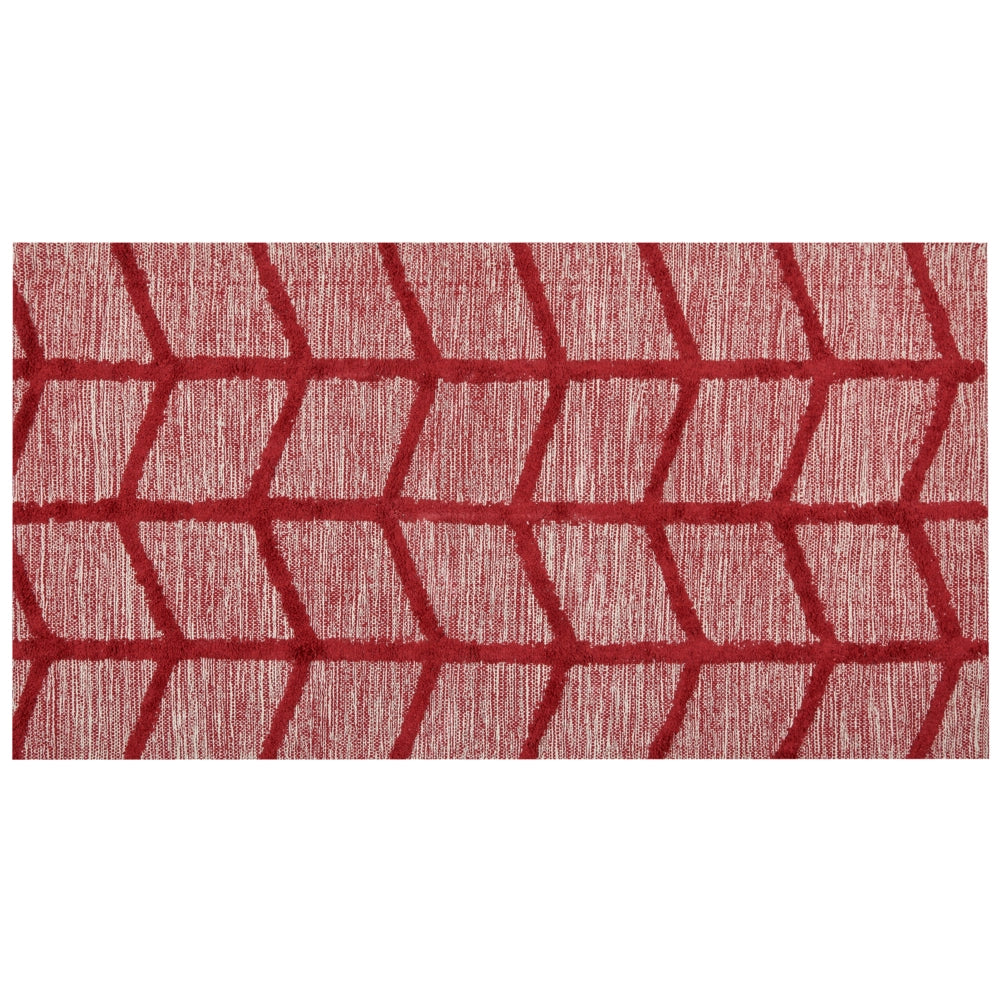 Tappeto in cotone trapunto a mano con motivo geometrico rosso 80 x 150 cm camera da letto soggiorno