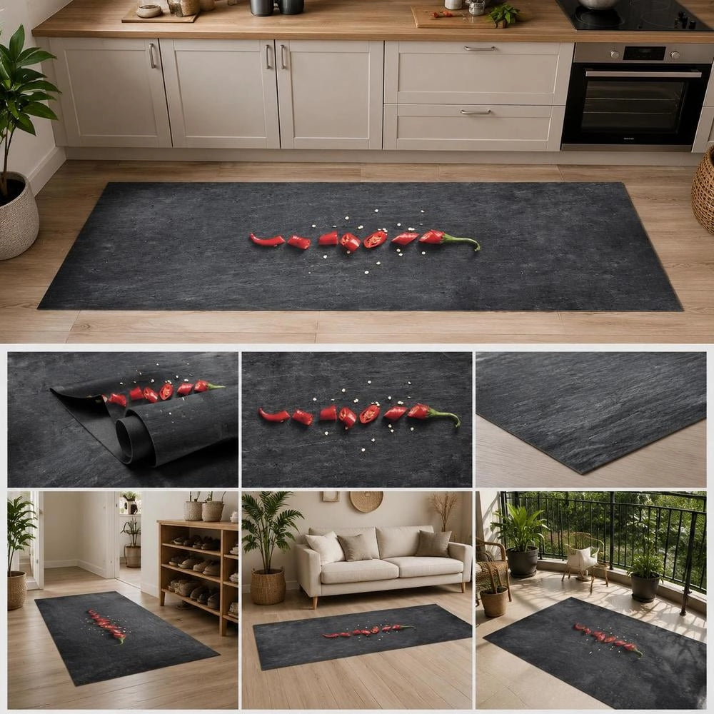 Washable Kitchen Floor Mat, Pepper Design, 60x180 Cm