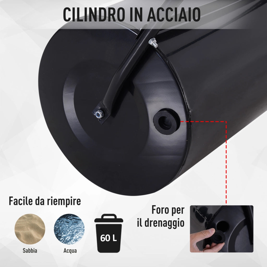 Rullo da Giardino in Metallo ¨C zephmum ¨C Nero, Serbatoio 60L, 57x40x123cm