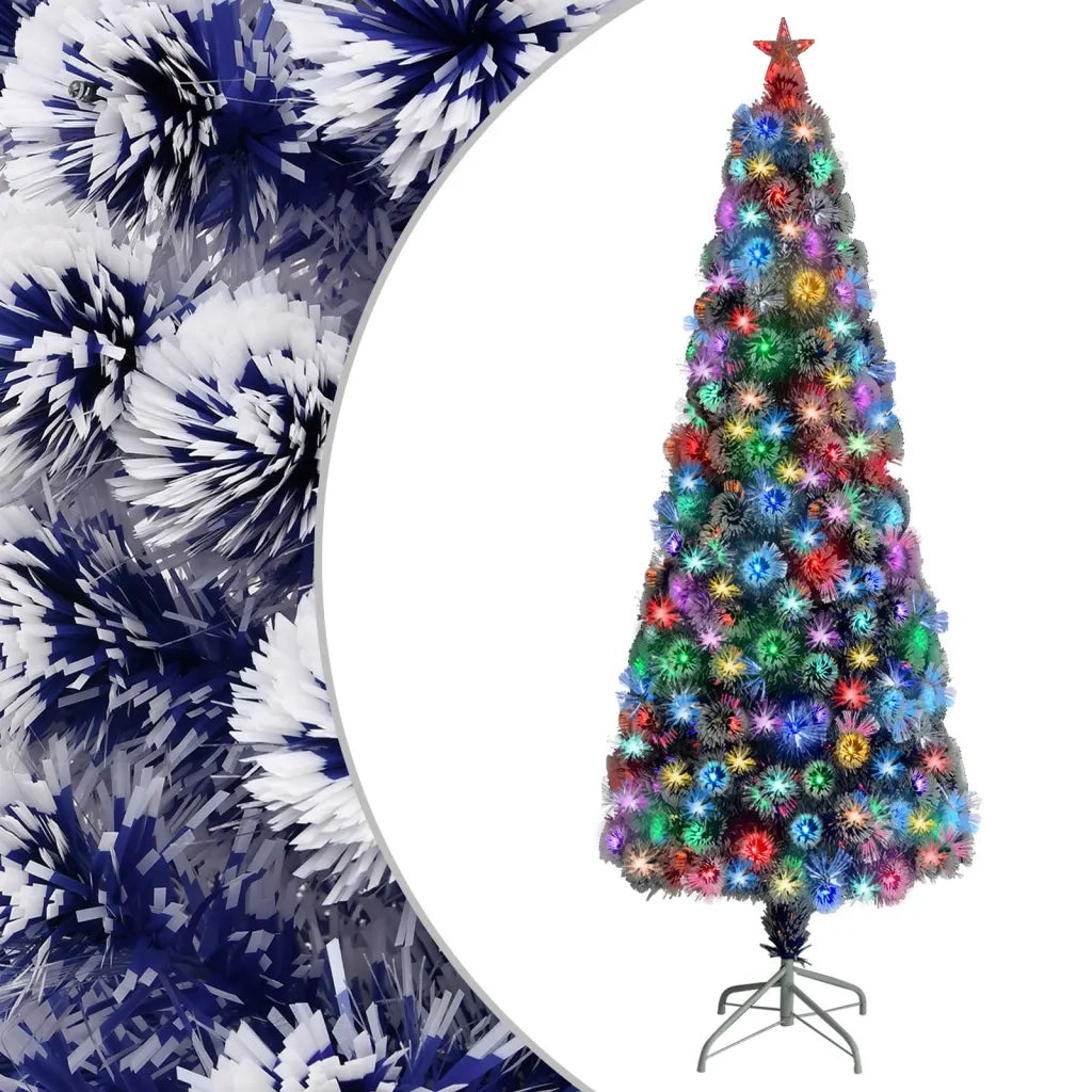 Albero Natale Artificiale LED Bianco e Blu 210 cm Fibra Ottica cod mxl 17408