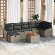 Set Divano da Giardino da 8 Pezzi con Cuscini Grigio Poly Rattan