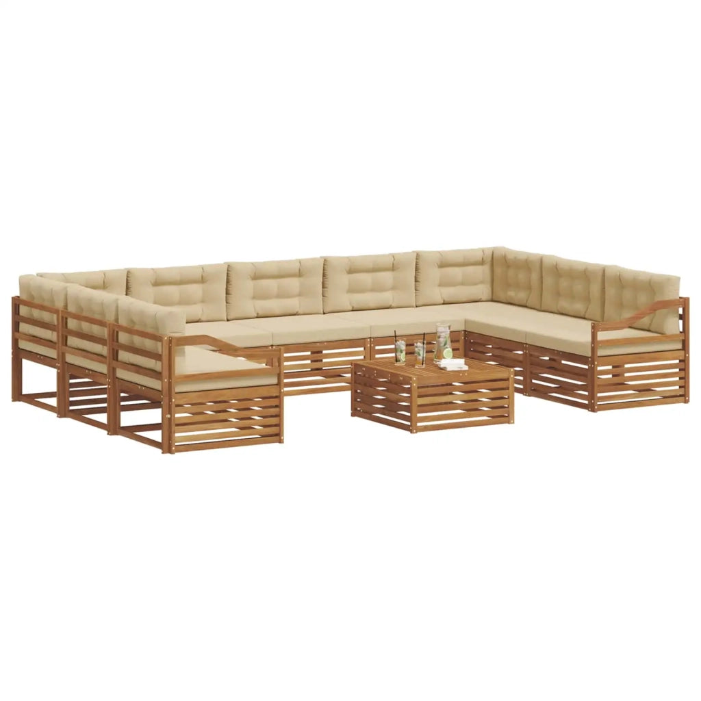 Set di divani da esterno con cuscino 10 pcs Naturale e Beige 3374188