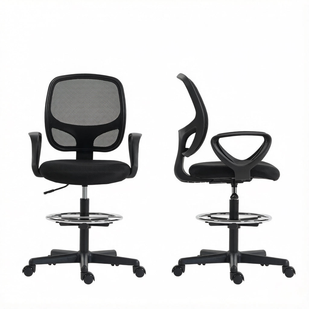 Sedia da ufficio ergonomica con poggiapiedi, schienale in rete, altezza regolabile, nera