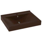 Lavabo con foro per rubinetto lavabo da appoggio lavabo da bagno vano trucco 60 x 46 cm ceramica marrone scuro opaco 02_0002770