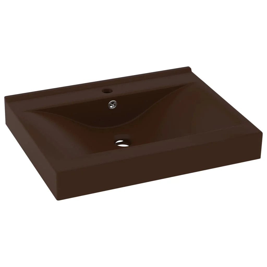 Lavabo con foro per rubinetto lavabo da appoggio lavabo da bagno vano trucco 60 x 46 cm ceramica marrone scuro opaco 02_0002770