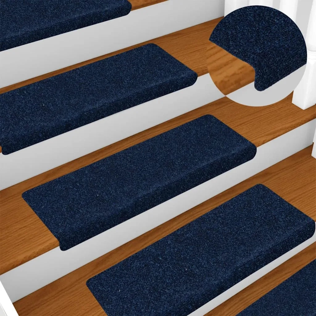 Tappetini per scale autoadesivi 15 pz | Gradini per Scale 65x21x4 cm blu navy bordo rettangolare