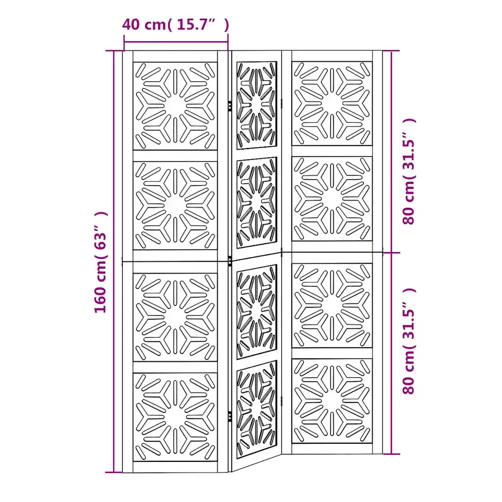Divisorio Ambienti | Divider per stanze | Paravento 3 Pannelli Marrone e Nero Massello Paulownia