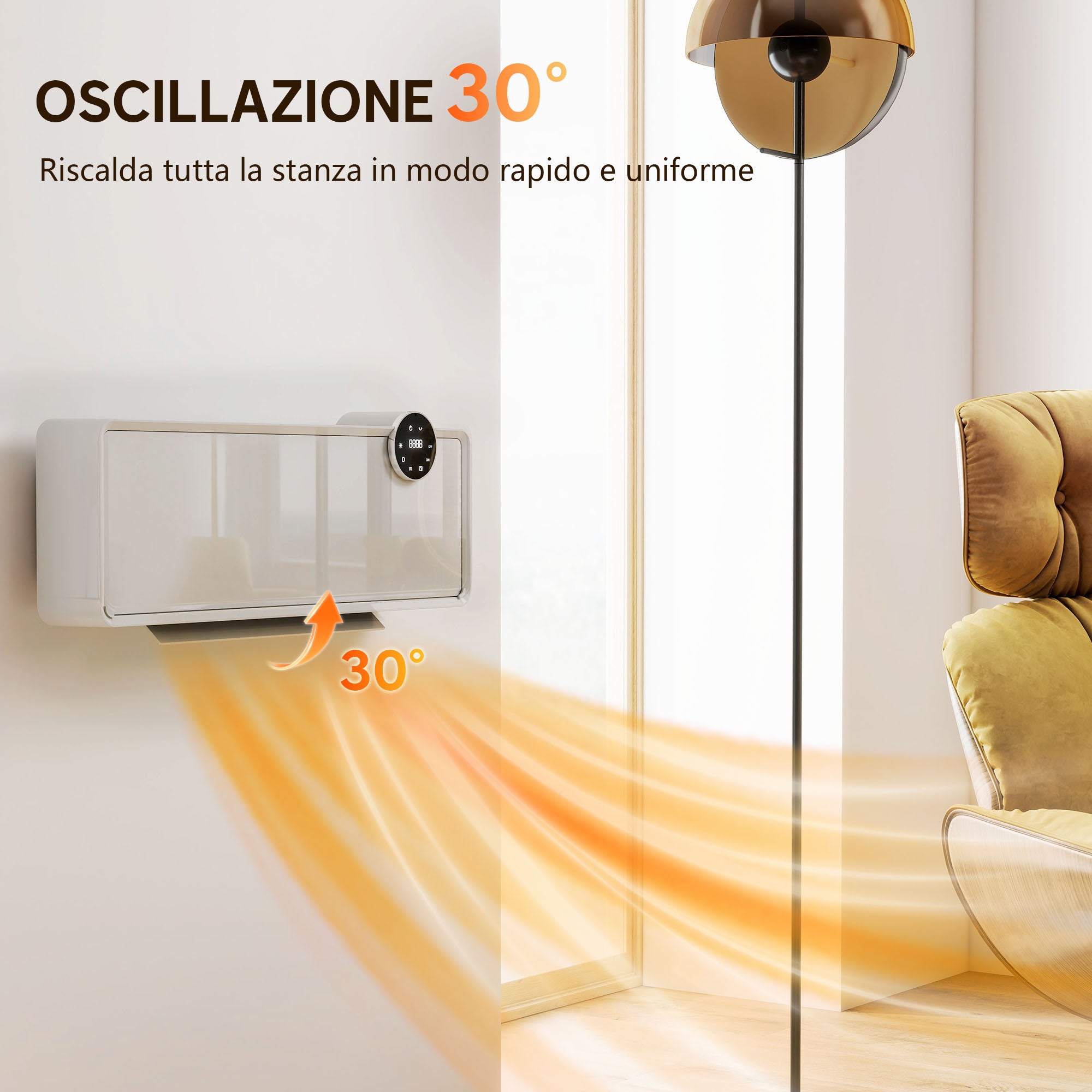 Stufa Elettrica Ceramica PTC 2000W a Parete con 3 Modalità Riscaldamento Regolabile Timer e Telecomando Bianco