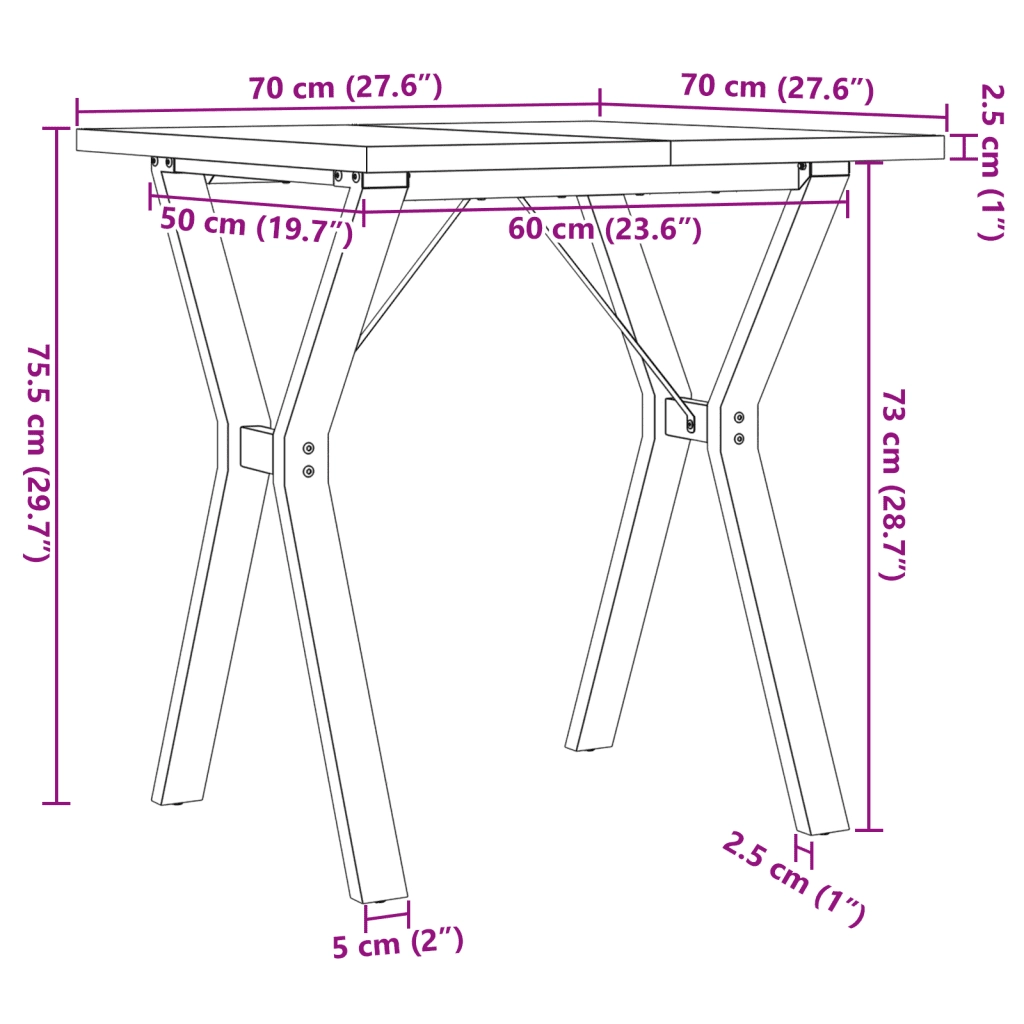 Tavolo da Pranzo Telaio a Y 70x70x75,5 cm Legno Pino e Acciaio