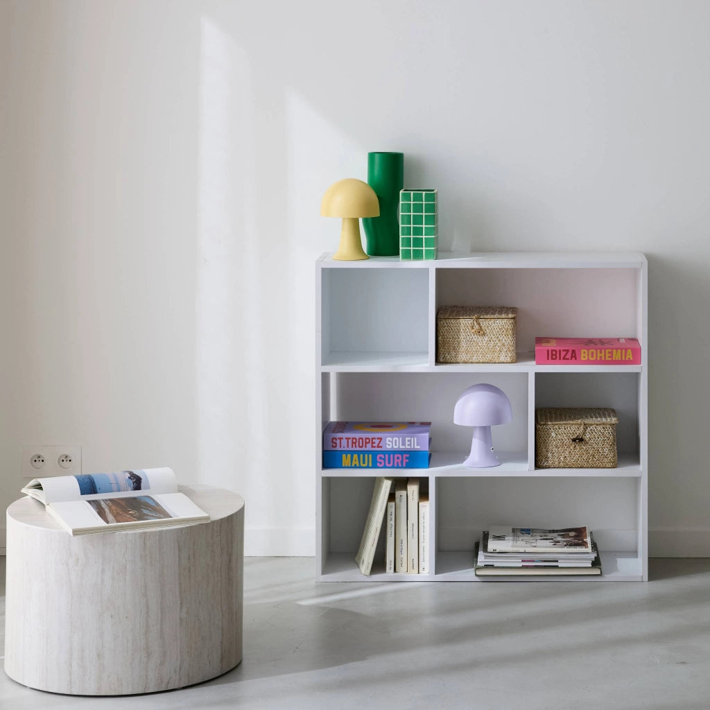 Libreria a 3 ripiani con 6 vani, bianco