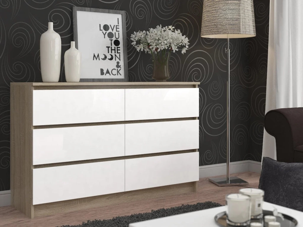Cassettiera AKORD K160 Sonoma Quercia 160 cm 6 cassetti inserto frontale Bianco 160x40x77 cm