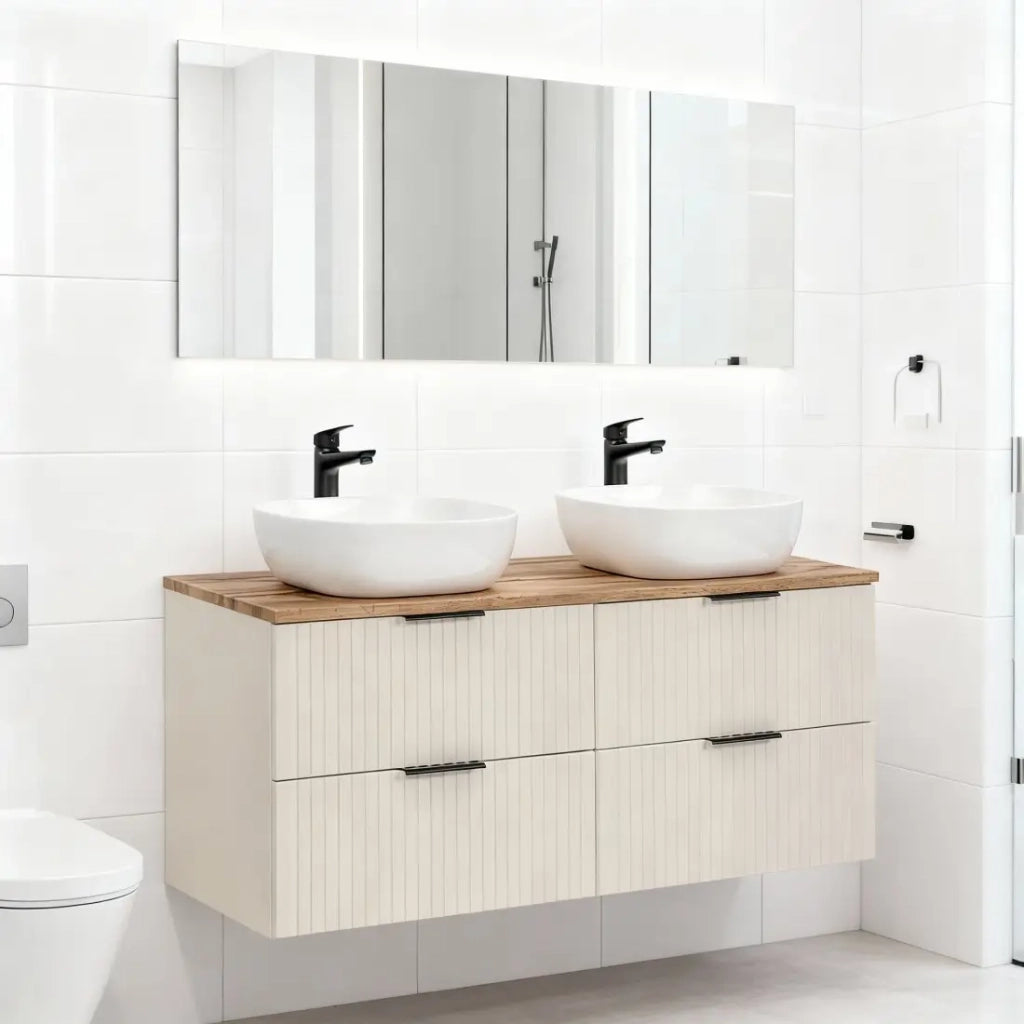 Set da bagno NOXERA 120 cm – Marrone Congo & Wotan – 2 lavabi rotondi