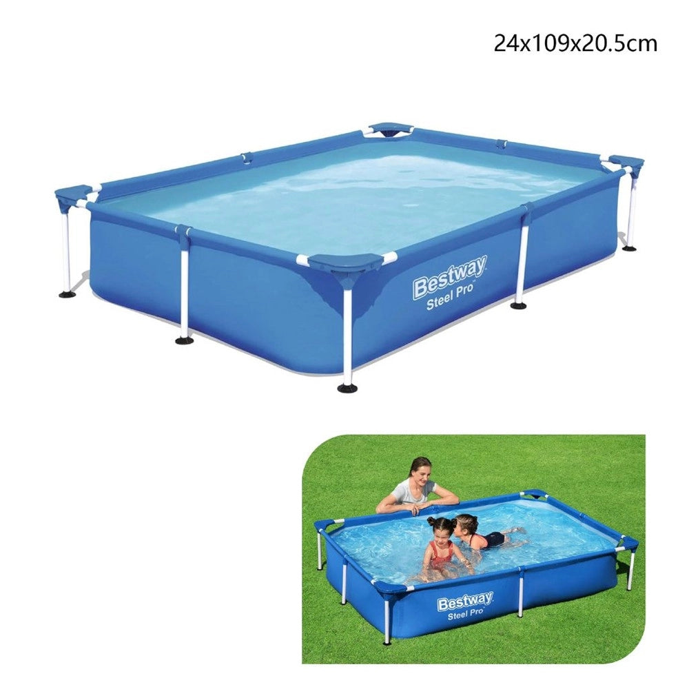 Trade Shop - Piscina Con Bordi Rettangolare 1200 Lt Fuori Terra Steel Pro 221x150x43cm 56401 -