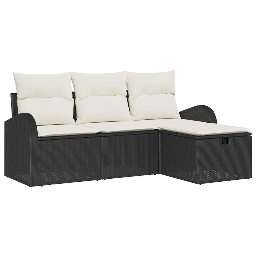 Set di divani con cuscino 4 pcs Nero e Crema polyrattan