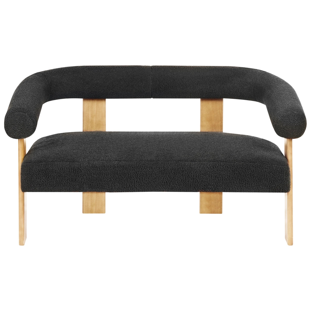 Divano a 2 posti Boucle nero e Marrone chiaro stile retrò gambe in legno