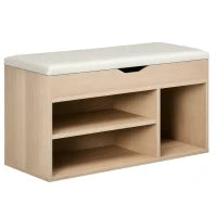 Scarpiera Salvaspazio Imbottita con 2 Ripiani Aperti e Spazio a Scomparsa, in Legno e Pelle PU, 80x30x45 cm