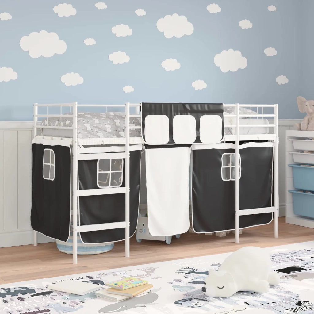 Struttura del Letto Loft per Bambini con Tendine-Giroletto per bambini Bianco e Nero 666007