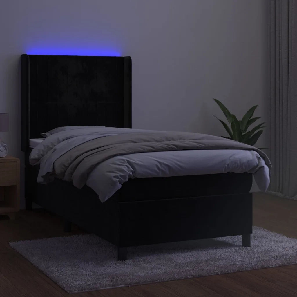 Letto a Molle con Materasso e LED Nero 90x190 cm in Velluto 3139657