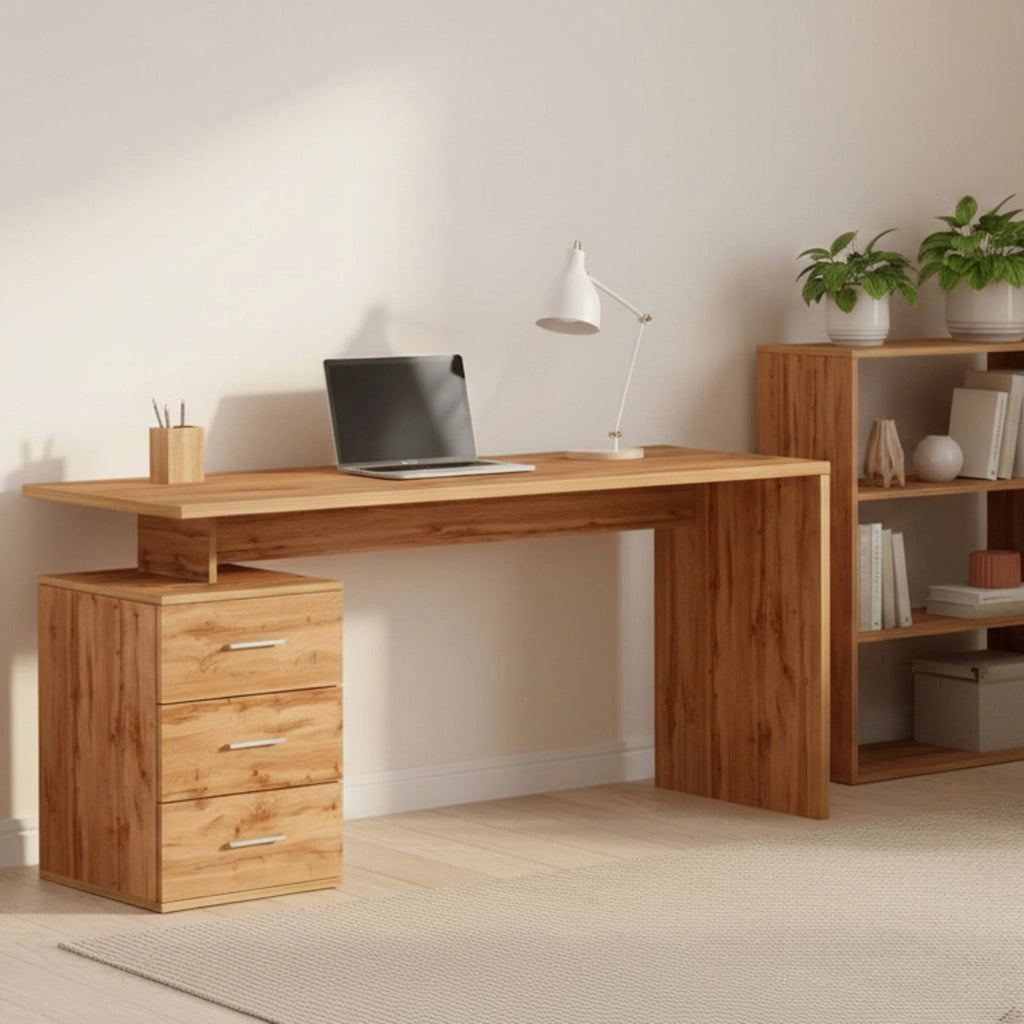 Scrivania Abisse, Scrittoio lineare, Scrivania ufficio multiuso, Scrivania salvaspazio multi posizione, 160x60h75 cm, Rovere