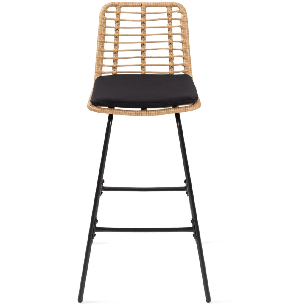 IDMarket - Set di 4 sgabelli da bar SUMMER effetto rattan con gambe in metallo nero