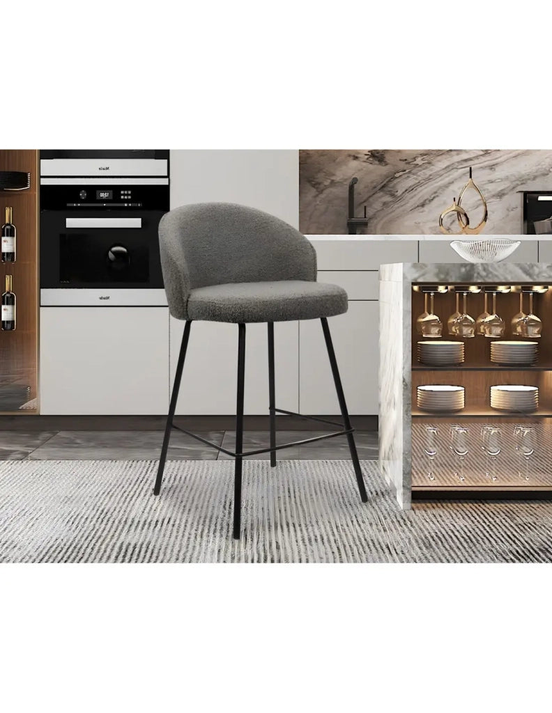 Sedia da banco JUNI – Bouclé grigio – H87 cm design contemporaneo