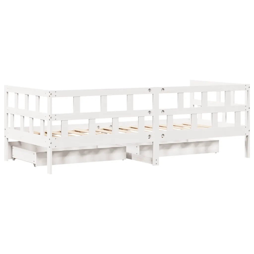 Dormeuse con Cassetti Bianco 90x200 cm Legno Massello di Pino 3302084