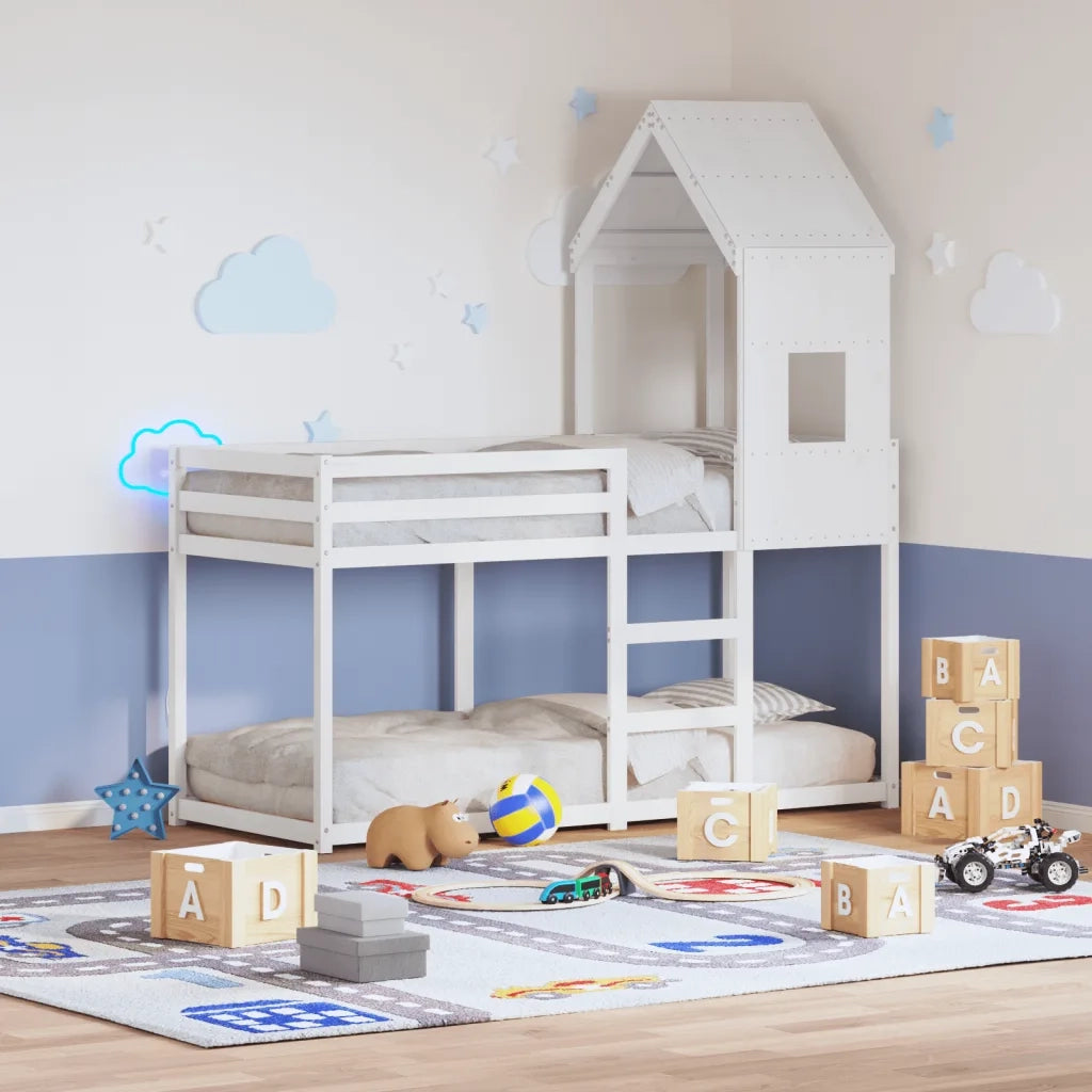 Letto a Castello con Tetto Bianco 90x200 cm in Legno di Pino 3282001