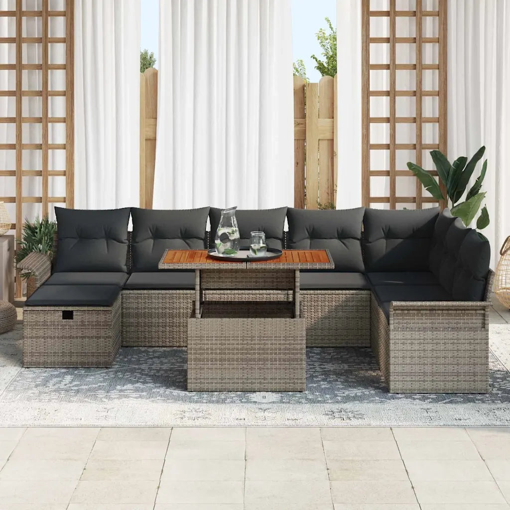 Set Divano da Giardino 9 pcs Grigio polyrattan