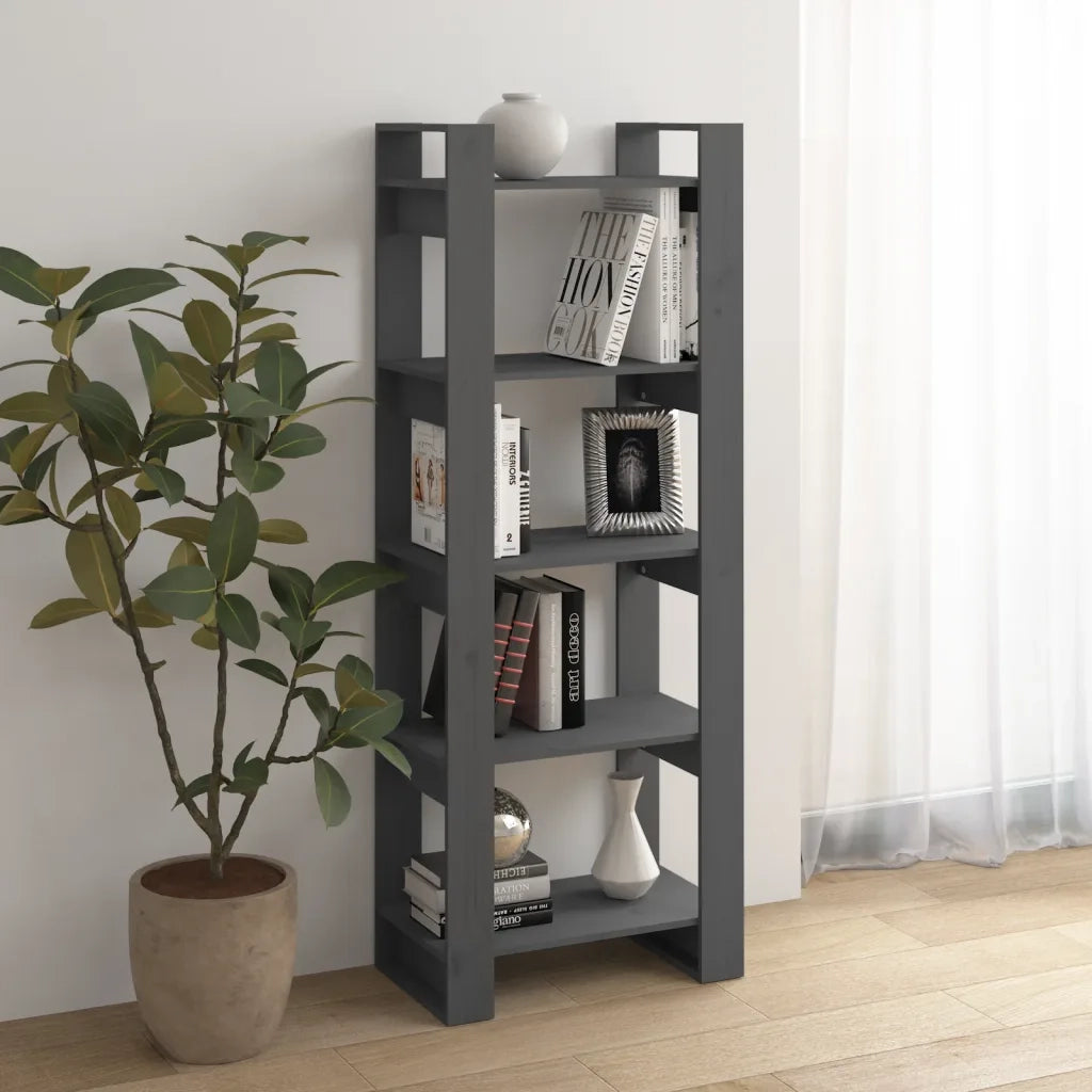 Libreria Divisorio-Scaffale per Libri-Mobile di Stoccaggio Grigio 60x35x160 cm Legno Massello