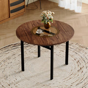 Tavolo rotondo 100 cm in MDF con inserto in vetro e struttura in metallo; marrone/nero