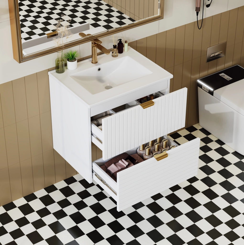 MOBILE BAGNO SOSPESO 61x46x57 cm MDF Bianco con lavabo in ceramica