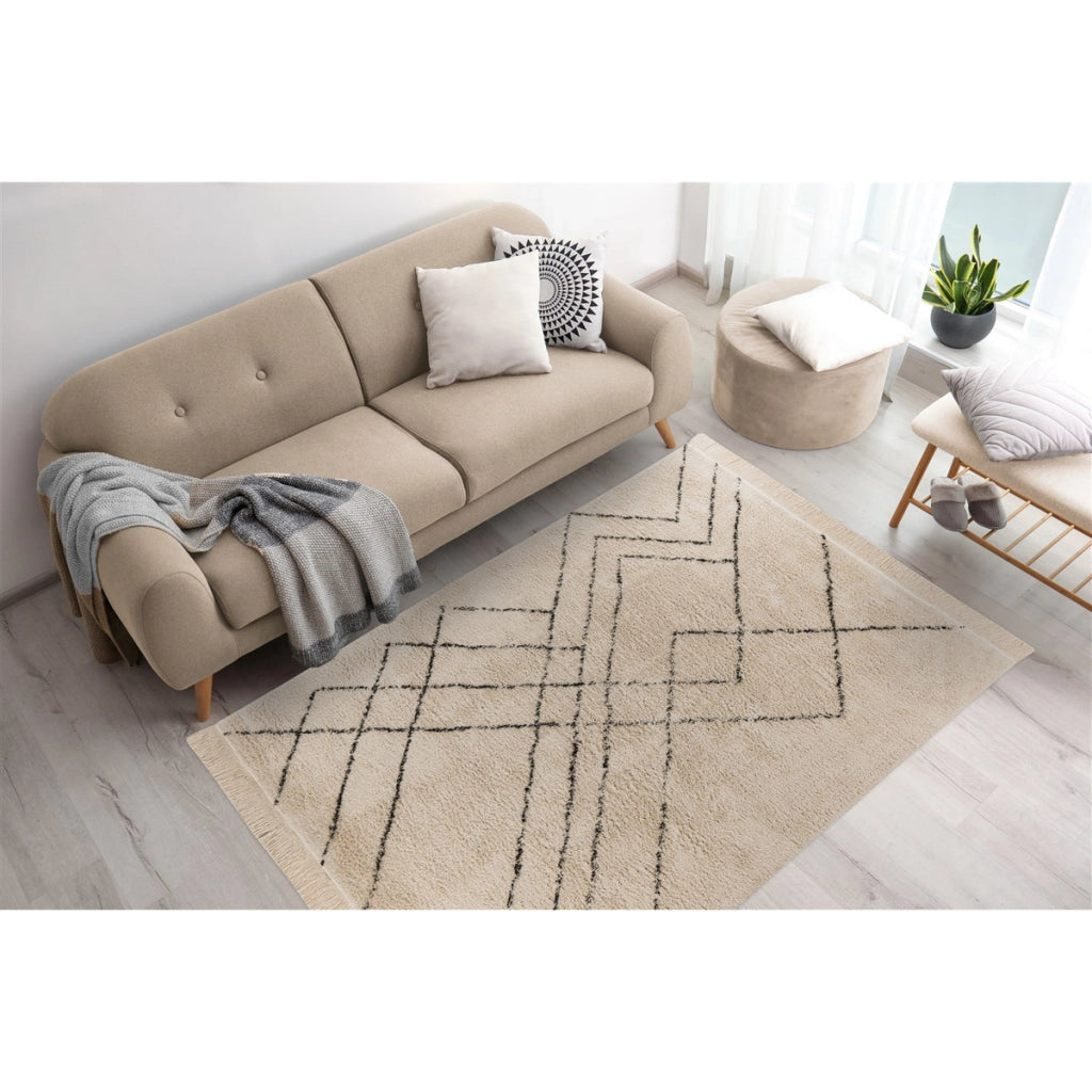 Tappeto moderno Mylen in cotone crema e nero 200x290 cm